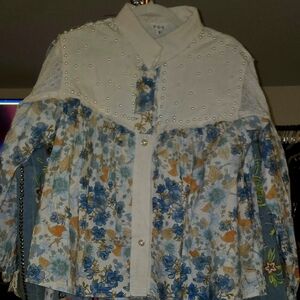 POL Floral Pearl Button Down Shirt Oversized Small
